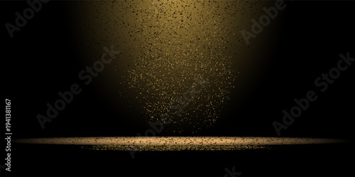 Empty black and gold studio room background. Dark gold background. Space for selling products on the website. Empty room with light effect. EPS 10