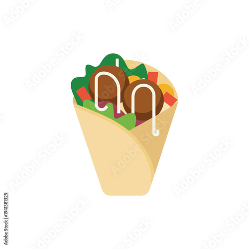 Fresh falafel wrap with green salad and sauce