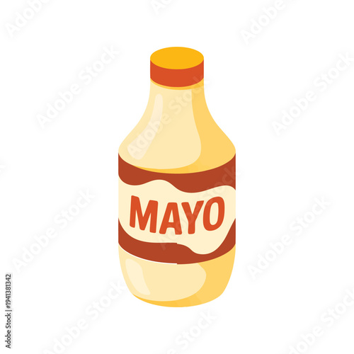 Plastic bottle of mayonnaise condiment with label