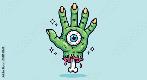 Creepy Zombie Hand with Eyeball and Bone Illustration.