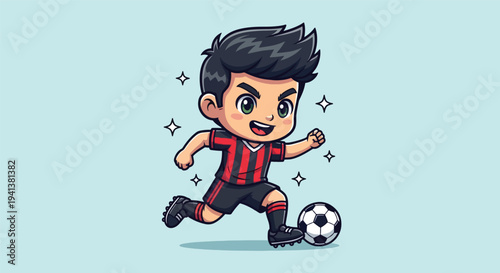 Cute Chibi Soccer Player Kicking Ball Cartoon Illustration 1.