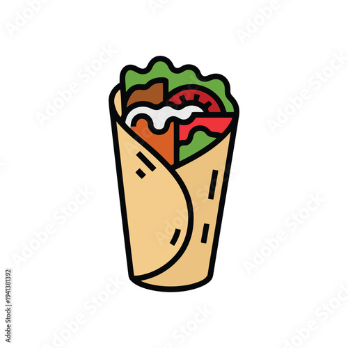 Shawarma wrap with meat lettuce tomato and sauce