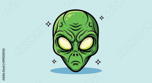 Green Alien Head Illustration with Sparkles 1.