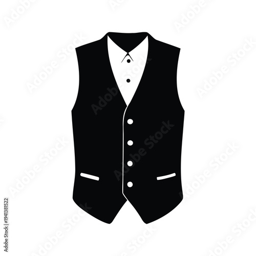 Elegant man wearing a black vest with a white shirt silhouette vector illustration design, waistcoat silhouette vector illustration