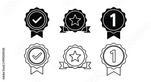 Set of achievement badges displayed in two rows of three different icons each