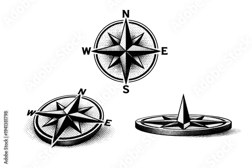 Compass Rose ? minimalist geometric compass rose. A geometric compass rose with clean directional points and balanced radial design illustrated as one object