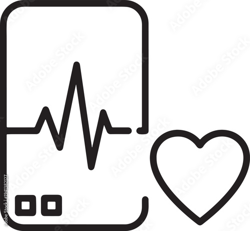 Black line of a heart rate monitor and heart symbol also transparent background line heart rate monitor