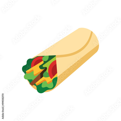 Fresh burrito wrap illustration with meat lettuce tomato and cheese filling vector clip