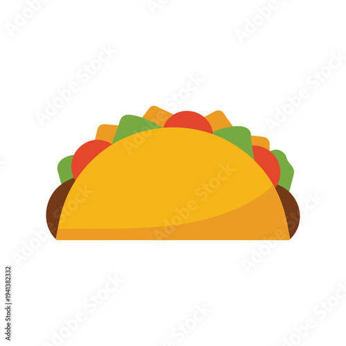 Mexican taco illustration with meat lettuce and tomatoes in hard shell tortilla graphic