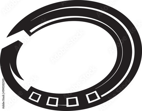 Black and white circular arrow symbol with squares on bottom also transparent background