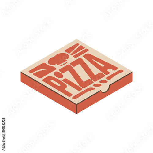 Pizza box isometric vector graphic illustration isolated on white background takeaway food