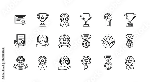 Collection of diverse achievement and award icons for recognition and accomplishments