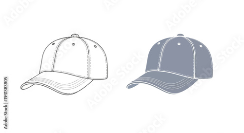 Comparison of two different styles of baseball caps shown in grayscale