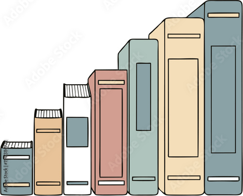 Stack of books lined up increasing in size and thickness vector illustration