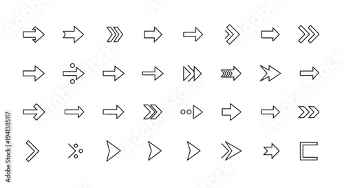 Collection of various arrow symbols and directional indicators in black and white