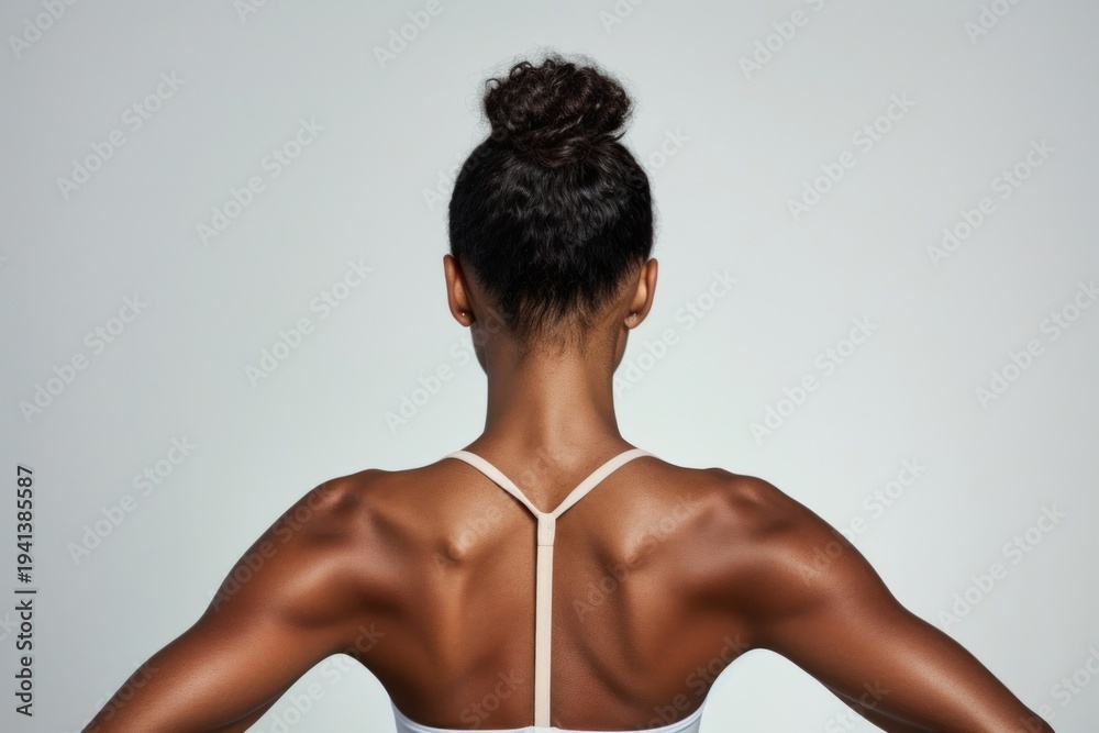 Fototapeta premium A Latina woman back bodybuilding exercising.