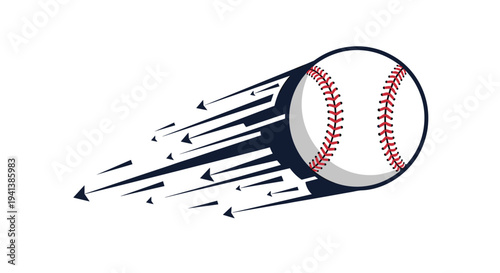 Speeding baseball with motion trails and arrowheads flying through the air representing fast sports action and movement.