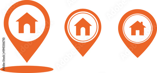 House location marker icon. Home pin symbol for map navigation and real estate address indicator.eps