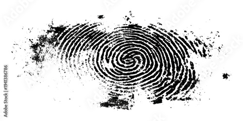 Grunge fingerprint texture abstract black and white thumbprint pattern. vintage distressed ink mark forensic identification retro grungy background design.
