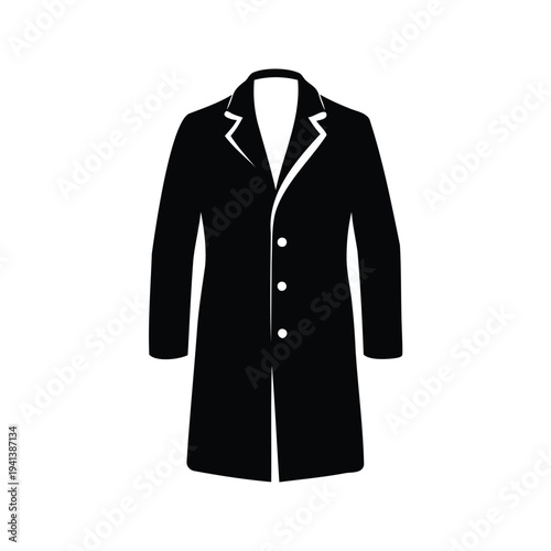 Elegant black and white trench coat with detailed design silhouette vector illustration, wool overcoat silhouette vector illustration
