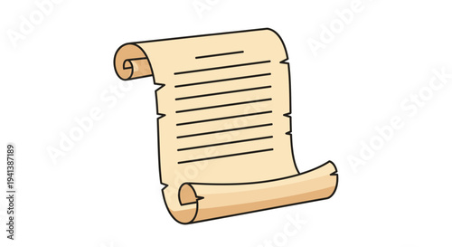 Classic illustration of an unrolled ancient paper scroll with horizontal lines representing text on a white background.