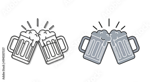 Two mugs of beer being clinked together in a celebratory toast.