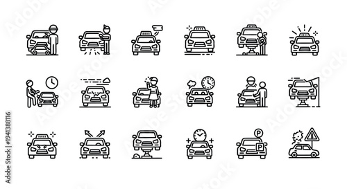 Collection of diverse vintage and modern vehicle icons with unique designs and features