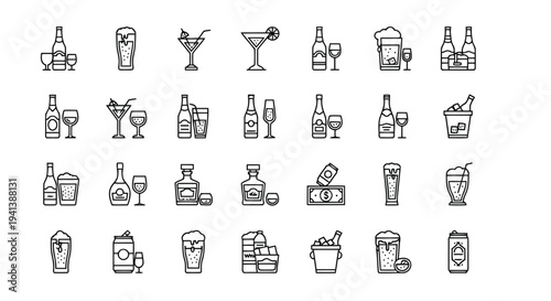 Assorted icons representing various alcoholic beverages and related items