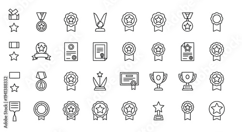 Collection of diverse achievement and award icons for recognition and accomplishments
