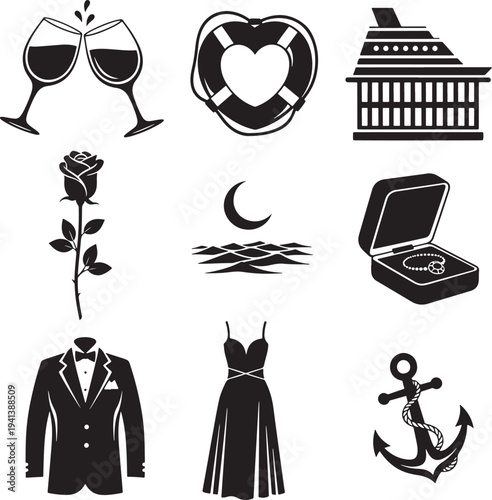 Black Silhouette Wedding and Love Symbols Collection