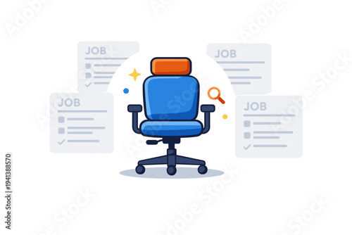 Phantom hiring trend reflecting job listings that never lead to real roles, shown through a vacant office chair highlighted while multiple faded job cards