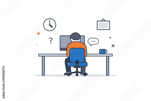 Quiet firing concept subtle workplace pressure expressed through an employee desk slowly losing tools and icons, conveying disengagement, isolation and silent