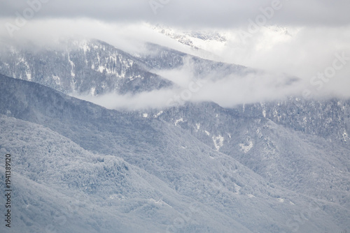 View of the snow-covered Sacra di San Michele (Turin, Italy)