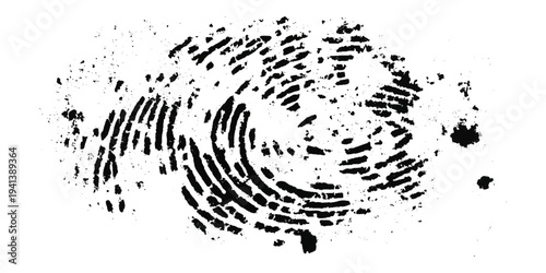 Grunge fingerprint texture abstract black and white thumbprint pattern. vintage distressed ink mark forensic identification retro grungy background design.