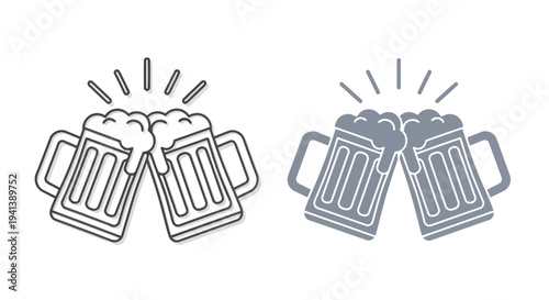 Two pairs of mugs clinking together in a celebratory toast gesture