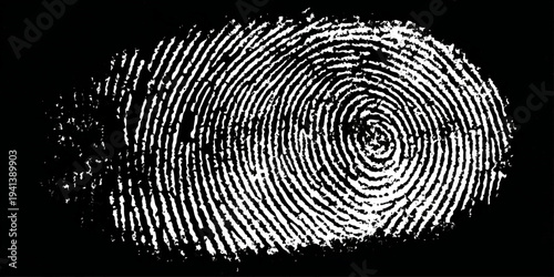 Grunge fingerprint texture abstract black and white thumbprint pattern. vintage distressed ink mark forensic identification retro grungy background design.