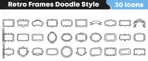 A charming collection of hand-drawn retro doodle frames perfect for enhancing various design projects, offering unique borders and decorative elements for creative graphic needs.
