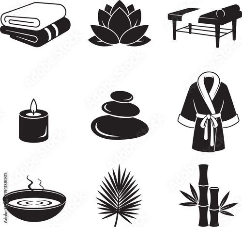 Minimalist Zen Elements Set with Yoga Meditation and Relaxation Icons