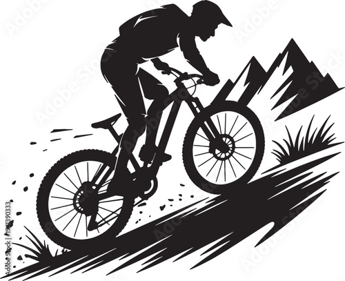 A mountain biker rides down a trail