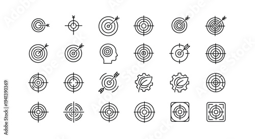 Collection of diverse geometric and target-like patterns with varying complexity