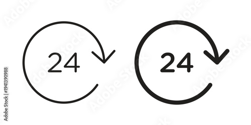 24 Hrs icon silhouette design. Editable stroke outline icon on white background