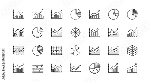 Diverse collection of graphical charts and data visualization icons