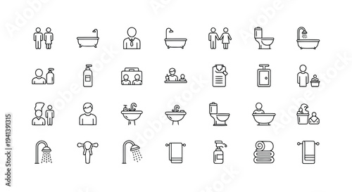Collection of icons depicting various household activities and bathroom essentials