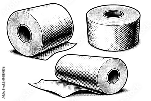 Paper towel roll ? jumbo paper towel roll with increased diameter thicker core and dense winding represented as a single object. Black and white dot style with