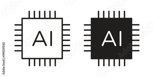 AI chip icon silhouette design. Editable stroke outline icon on white background
