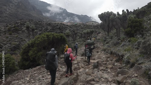 Hikers on Kilimanjaro, Tanzania