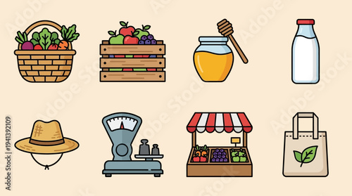 Farmer’s Market Icons – Organic Food and Sustainable Shopping