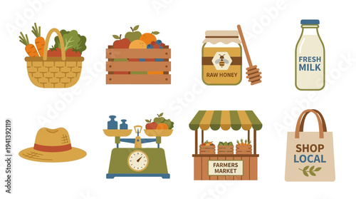 Farmer’s Market Icons – Organic Food and Sustainable Shopping