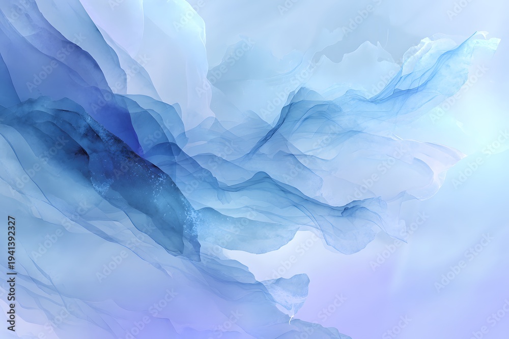 Obraz premium Abstract Blue Fluid Waves Background, Soft Transparent Flow Design