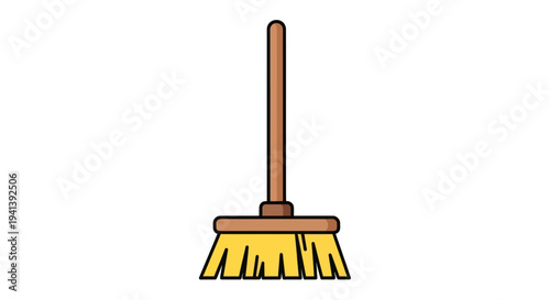 Broom with Yellow Bristles and Wooden Handle.